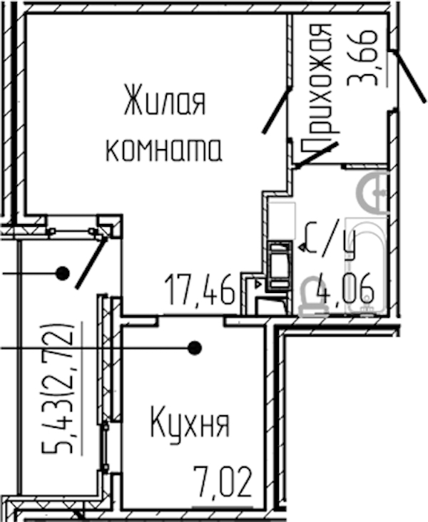 Квартира студия 34.92 м², 7/8 эт., ЖК «SERTOLOVO PARK»